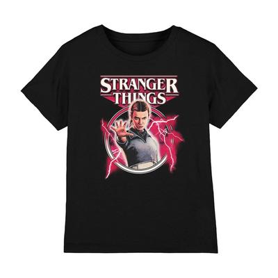 Stranger Things Одиннадцать Молния Постер Детская Футболка 7-13 Лет, Черная
