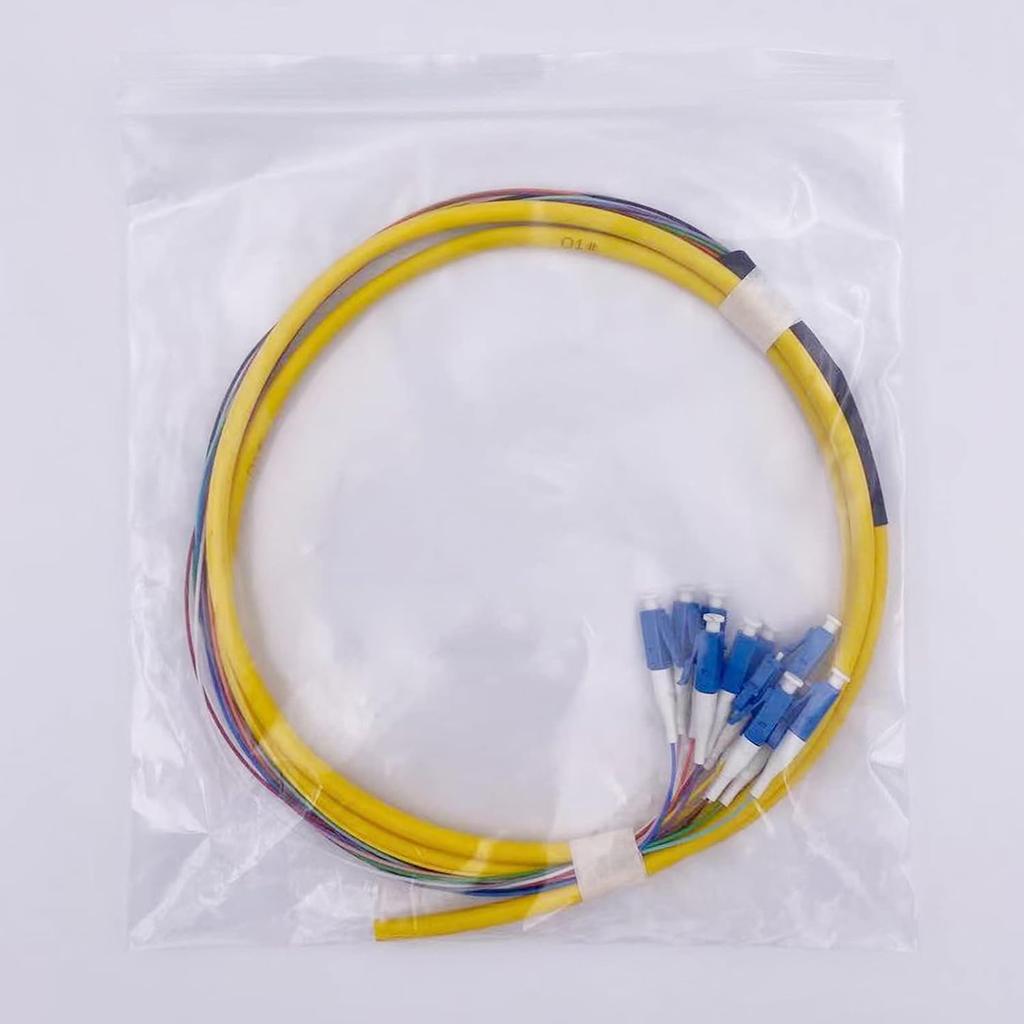12 Strand Fiber Optic Pigtail LC/UPC Single Mode Low Insertion Loss with Ceramic Ferrule 1.5m for Optical Fiber LAN, Optical Fiber Communication