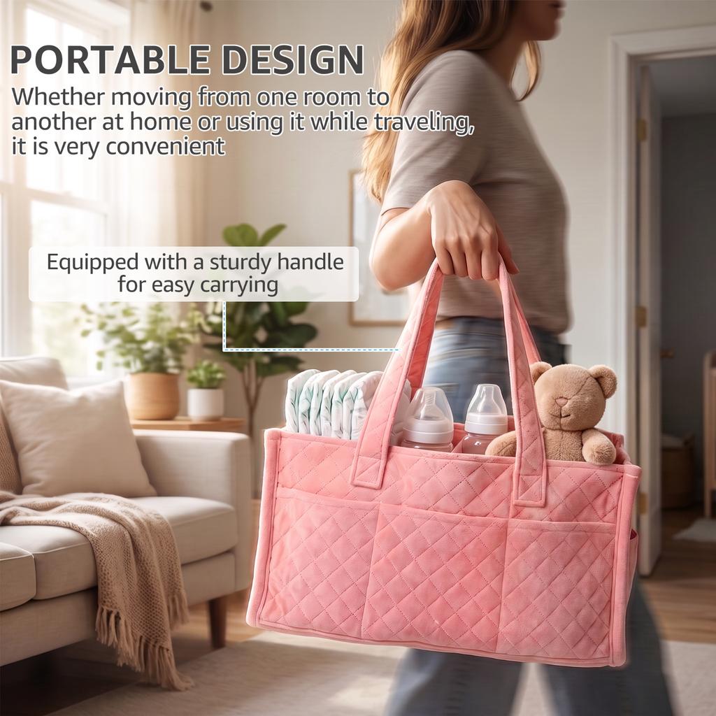 Children's Felt Diaper Storage Bag Baby Diaper Caddy Organizer with Multiple Exterior Pocket & Zipper Bag Nursery Storage Basket