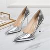 Women 9 .5cm High Heels Scarpin Shinny Pumps Lady Patent Leather Stiletto Heels Plus Size 46 Glossy Nightclub Office Shoes