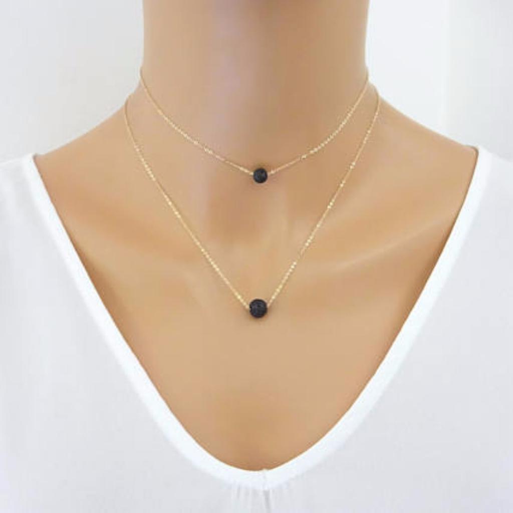 Многослойный черный лавовый камень, каменные бусины, подвеска, ожерелье с диффузором эфирного масла