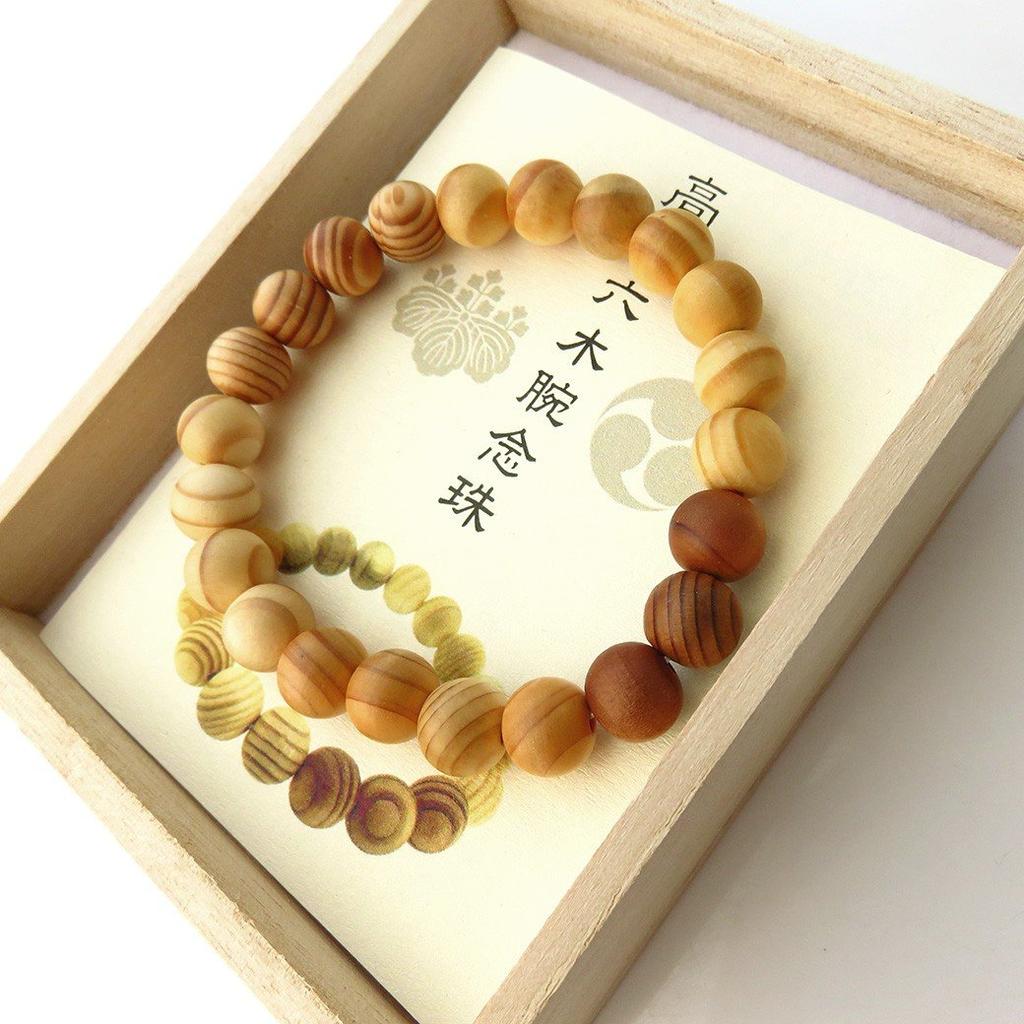 [GOLD STONE] Koyasan Rikuboku Bracelet, 9mm, with Wooden Box, World Heritage, Prayer Beads, Natural Stone, Power Stone