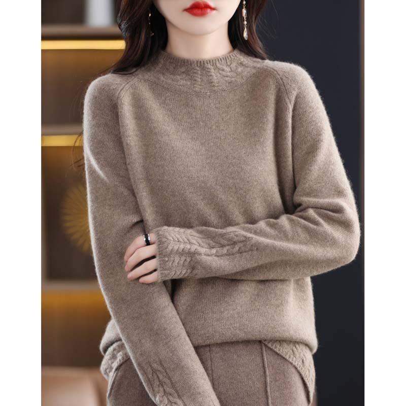 Трикотажный свитер на основе Женский свитер с полувысоким воротником Однотонный вязаный пуловер Теплая удобная рубашка Осень и зима
