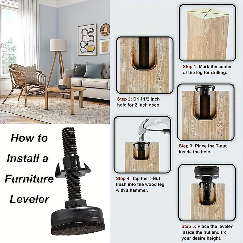 4 шт. регулируемых выравнивающих ножек, выравнивающие ножки для мебели, ножки для стола, прочные выравнивающие ножки для шкафов, диванов, набор гаек с Т-образной резьбой, большое основание черного цвета