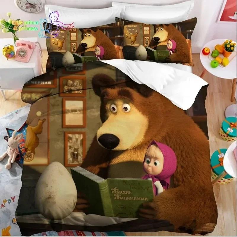 Комплект постельного белья с рисунком аниме-медведя 3D, пододеяльник, одеяло, комплект постельного белья, наволочка, размер King Queen Twin для мальчиков и девочек для взрослых
