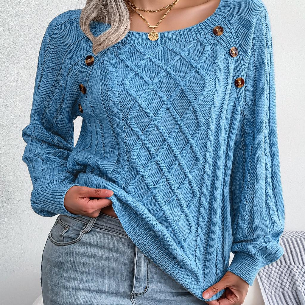 Женские повседневные квадратные воротники с пуговицами и длинными рукавами, трикотажные пуловеры и свитера для осени и зимы