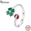 BAMOER Открытое кольцо из серебра 925 пробы «Четырехлистный клевер и божья коровка» для женщин, Счастливый ювелирный подарок, Модный подарок на день рождения, выпускной