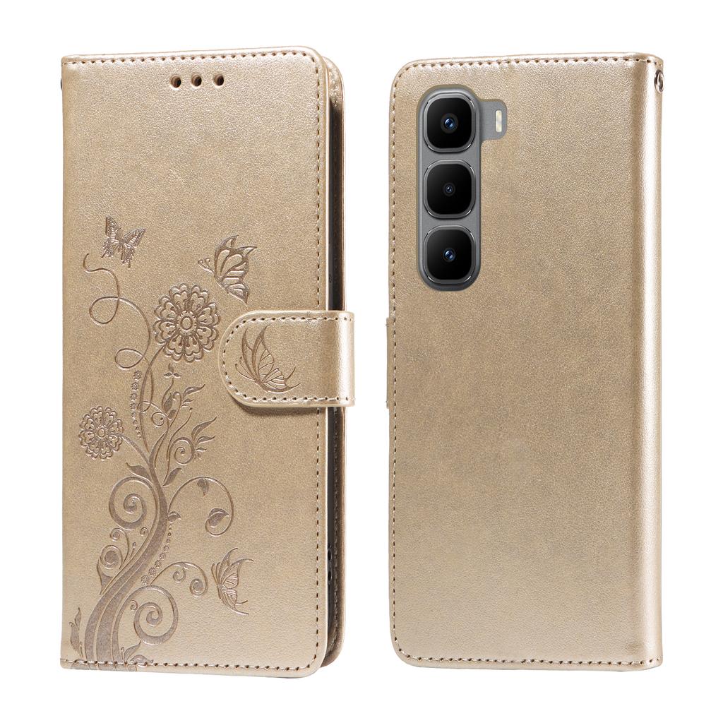 For Infinix Hot 60 Pro+ 4G Leather Case Butterfly Floral Imprint Wallet Stand Cover