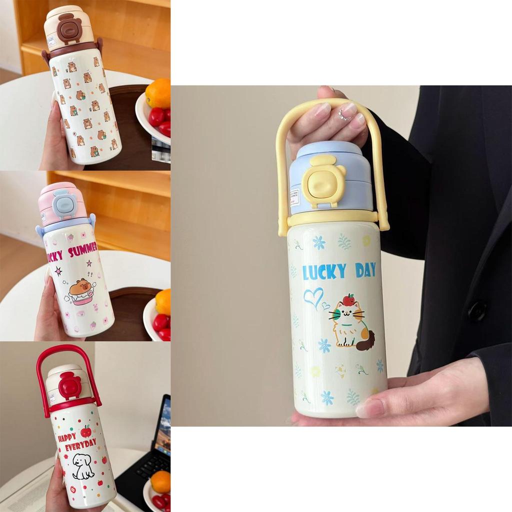 Кружка-термос дорожная 500 мл с рисунком алфавита капибар и герметичной крышкой-замком для детей и студентов