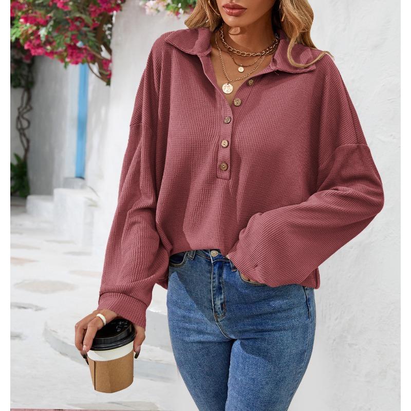 Women S Solid Color Long Sleeve Collared T Shirt