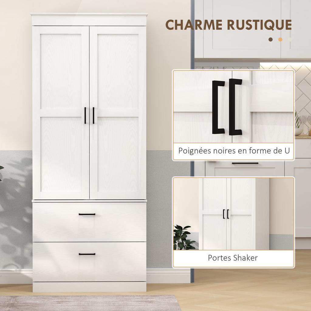 Kitchen cabinet kitchen sideboard dresser storage unit with cupboard, 2 drawers and adjustable shelves, cream
