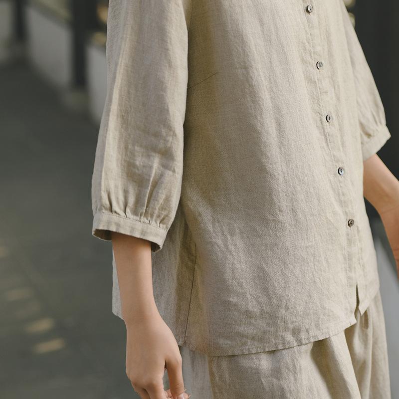 Deer and Andi summer new linen shirt women's seven-quarter-sleeved new Chinese high-end shirt loose cardigan top
