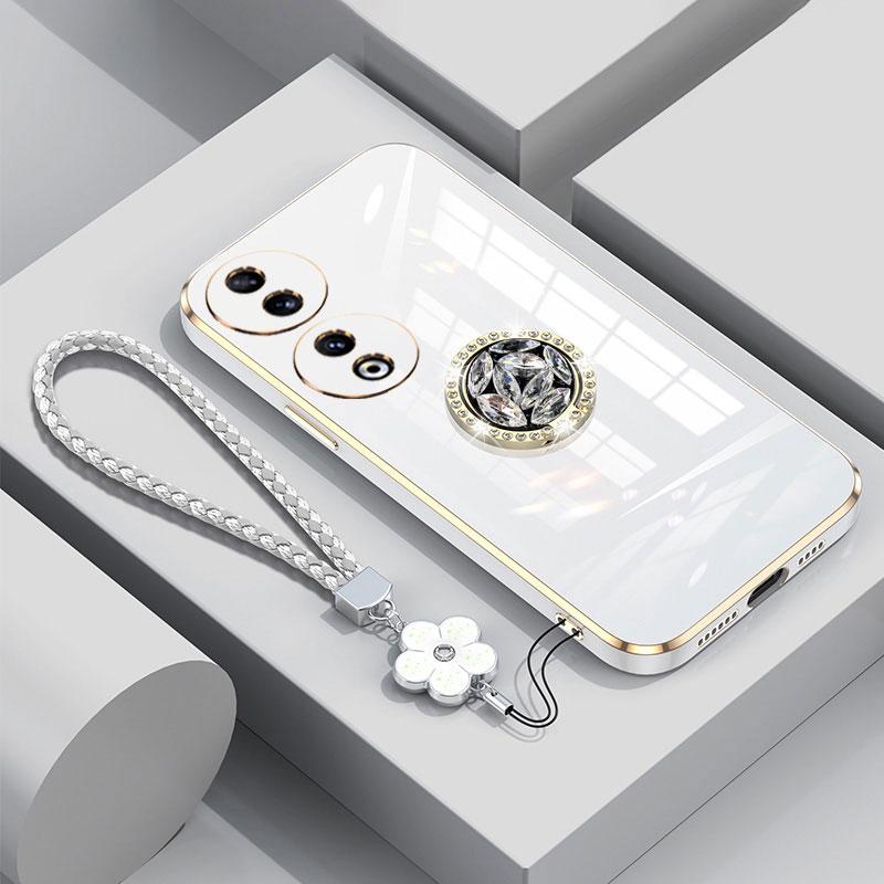 Чехол для Honor 90 Роскошный чехол-кольцо с бриллиантами для Honor 90 Pro 50 70 Lite X9a Чехол для телефона с цветочным шнурком Гальванические чехлы Honor90 5G