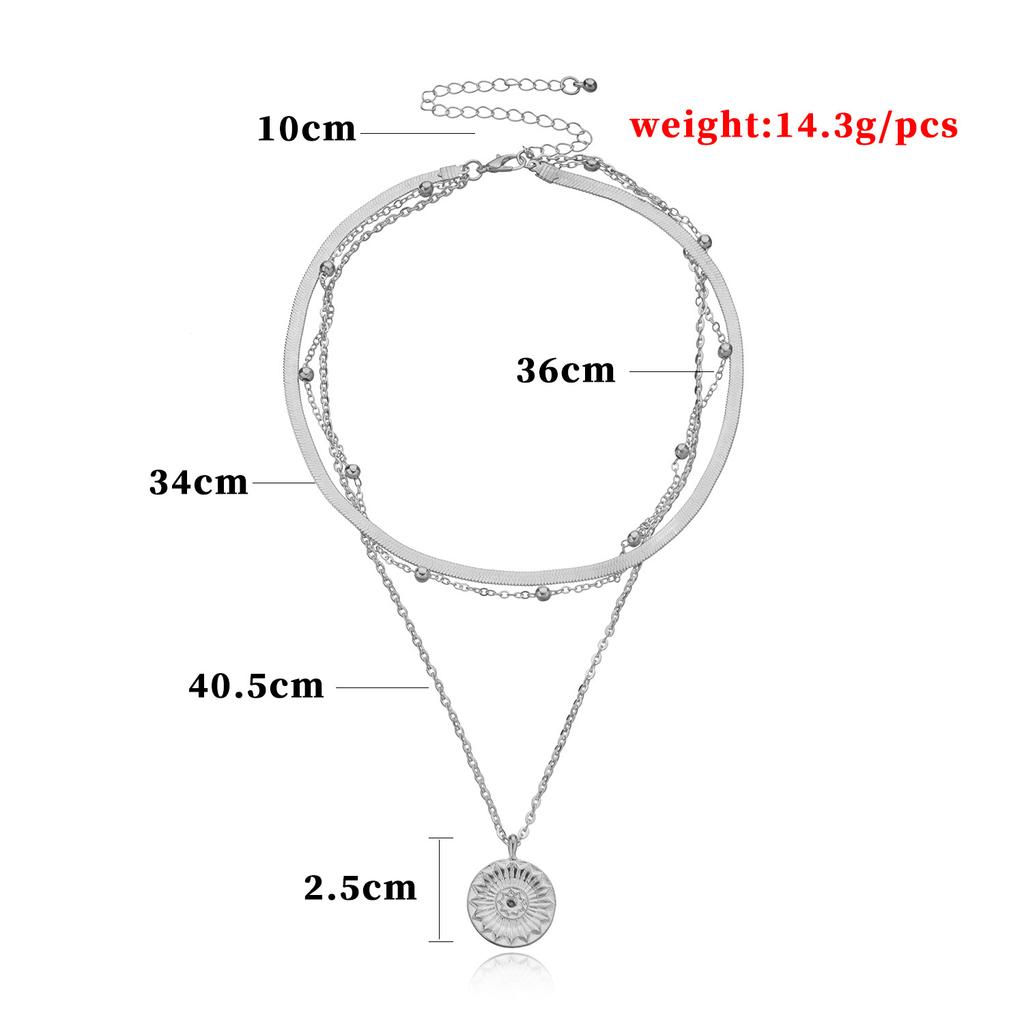 European and American Jewelry Versatile Round Tag Necklace Women's Personality Simple Multi-layer Round Bead Chain Necklace