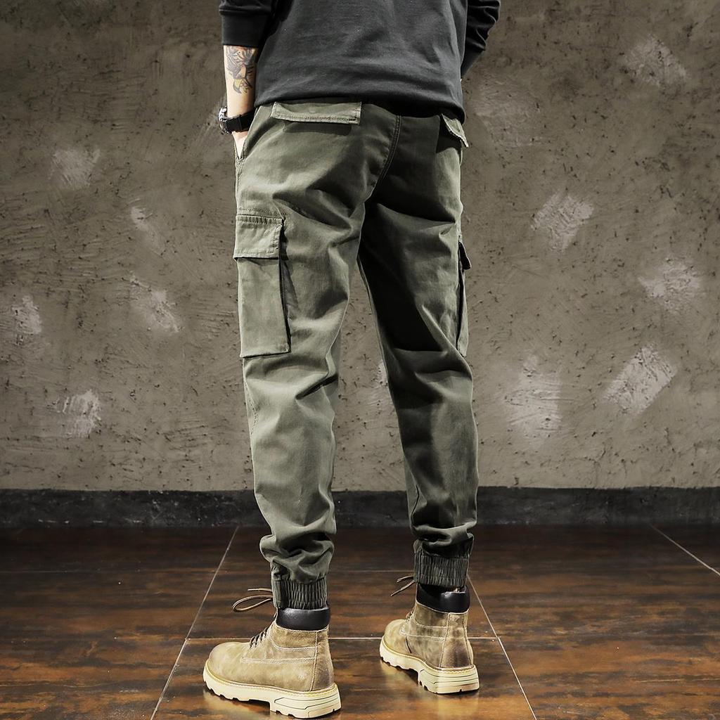 Мужские брюки-карго с ремешками на щиколотке, свободные однотонные брюки с несколькими карманами, мягкие дышащие шнурки с эластичной резинкой на талии, повседневные спортивные мужские спортивные штаны, длинные брюки