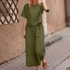 Women Summer Casual Cotton Outfits Half Sleeve T-shirt and Trousers Two Piece Suit Set