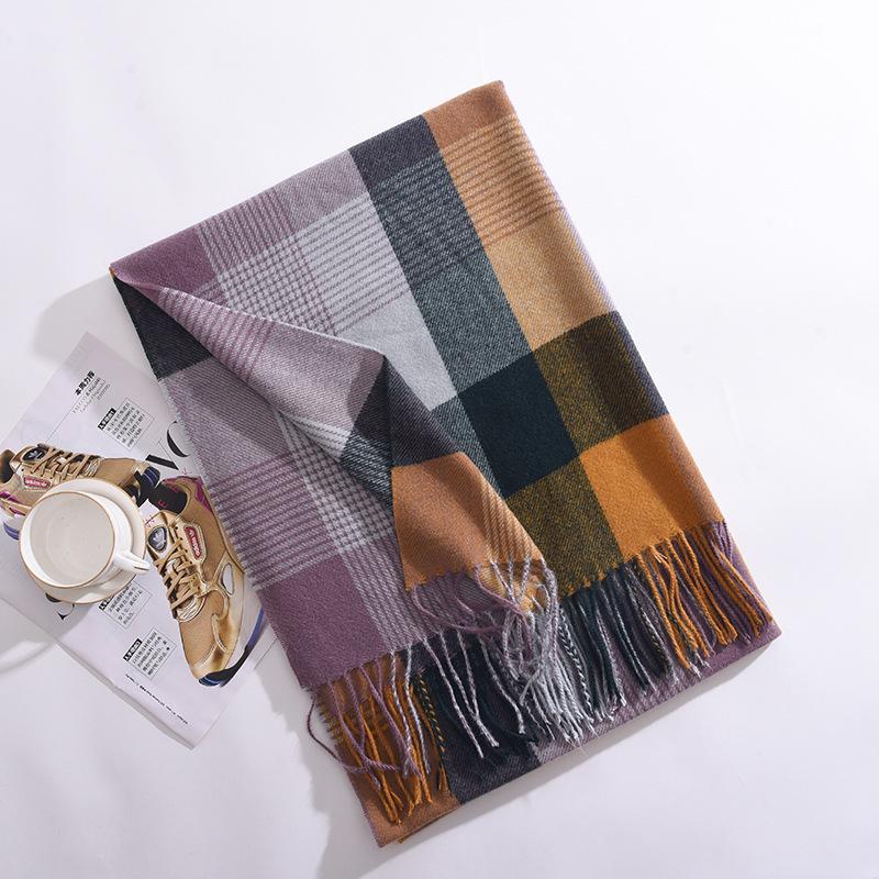 Korean Version New Rainbow Splicing Color Plaid Shawl Female Male Imitation Cashmere Long Scarf Women Men Warm Tassel Muffler