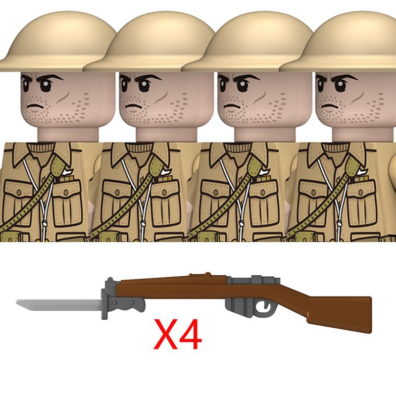 Нетоксичные Moc WW2 Британские Военные Солдаты Строительные Блоки Военно-Воздушные Силы Армия Пехота Шлемы Оружие Аксессуары для Оружия Кирпичи Игрушки Детский Подарок