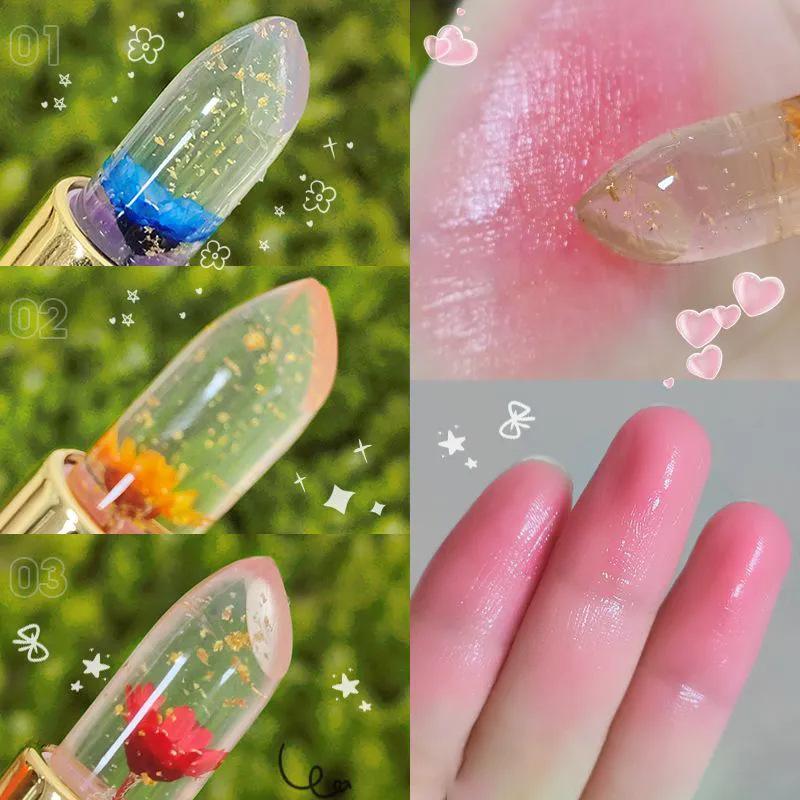 Помада-цветок прозрачная желеобразная меняющая цвет помада с золотой фольгой теплая меняющая цвет помада нелипкая чашка нескатывающийся блеск для губ