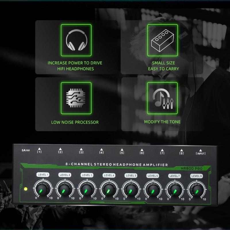 8-канальный стерео усилитель для наушников LED усилитель звука с адаптером питания Адаптер вилки EU US Усилитель для наушников