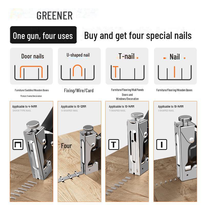 Ручной гвоздезабивной пистолет для деревообработки Green Forest: Специальная дверь и степлер для домашней масляной живописи
