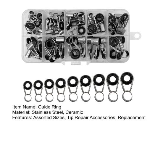 45Pcs/Box Fishing Rod Guide Ring Assorted Sizes Stainless Steel Ceramic Eyelet Replacement Freshwater