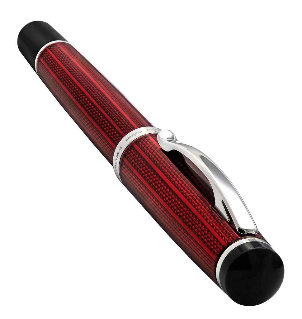 Xezo Incognito Fountain Medium Burgundy Red Layered Pure Platinum Handcrafted with Guilloche Limited Serialized Pen, Nib, Lacquer, Plated, Stamping,