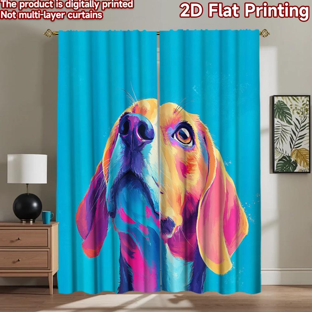 2D flat printing 2pcs Party Window Curtains Colorful Dog Portrait Digital Printed Polyester Drapes Festive Curtains Use for