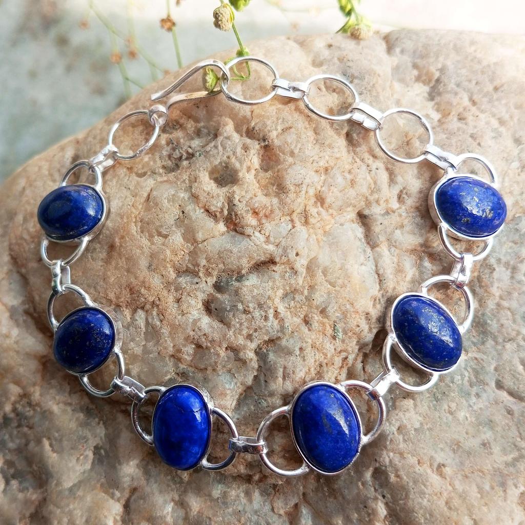 Lapis Lazuli Gemstone 925 Sterling Silver Plated Adjustable Women Bracelet Jewelry NST-J2H525