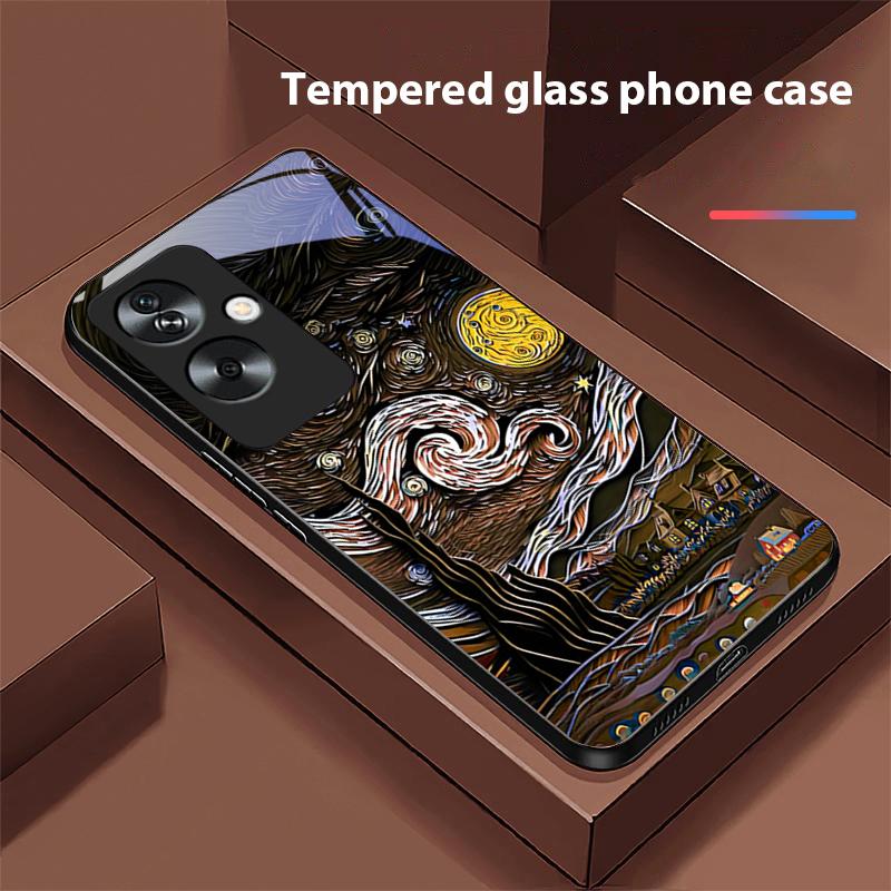 Ретро Масляная Живопись Для Oppo A79 5G 58 78 74 60 4G Reno 11F Realme GT 6 11 Note 50 10 C55 X2 Закаленное Стекло Черный Чехол для Телефона