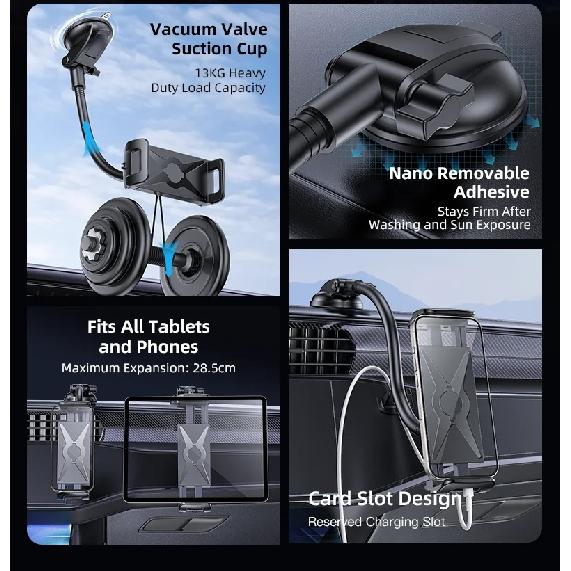YWOR Car Dash Tablet Holder Mount, Truck Dashboard Phone Stand with Strong Sticky Gel Suction Cup for iPad Pro 9.7, 11, 12.9 / A