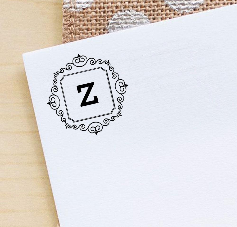 Printtoo Square Swirl Border Z Alphabet Monogram Initial R-40 Self Inking Rubber Stamp Office
