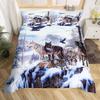 3D Wolf Duvet Cover Set King Size Animals Print Bedding Set Lightweight Wildlife Microfiber Polyester Zipper Snow Forest