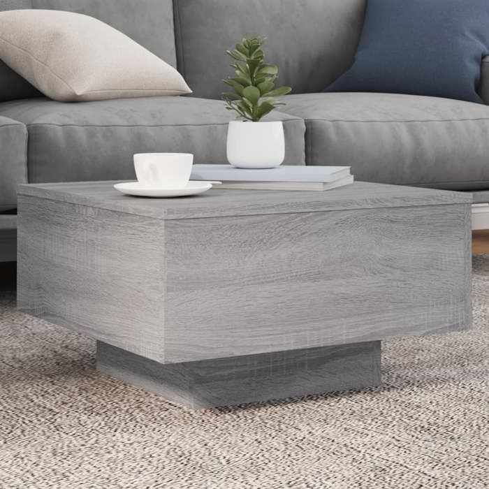 VidaXL Table Basse avec Lumières LED, Table d'Appoint, Bout de Canapé, Meuble de Salon Salle de Séjour, Moderne, Sonoma Gris 836579