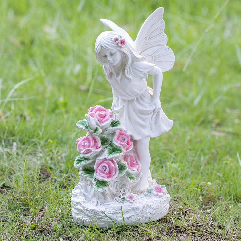 Solar Angel Statue Resin Sculpture Fairy Waterproof Outdoor Decor Garden