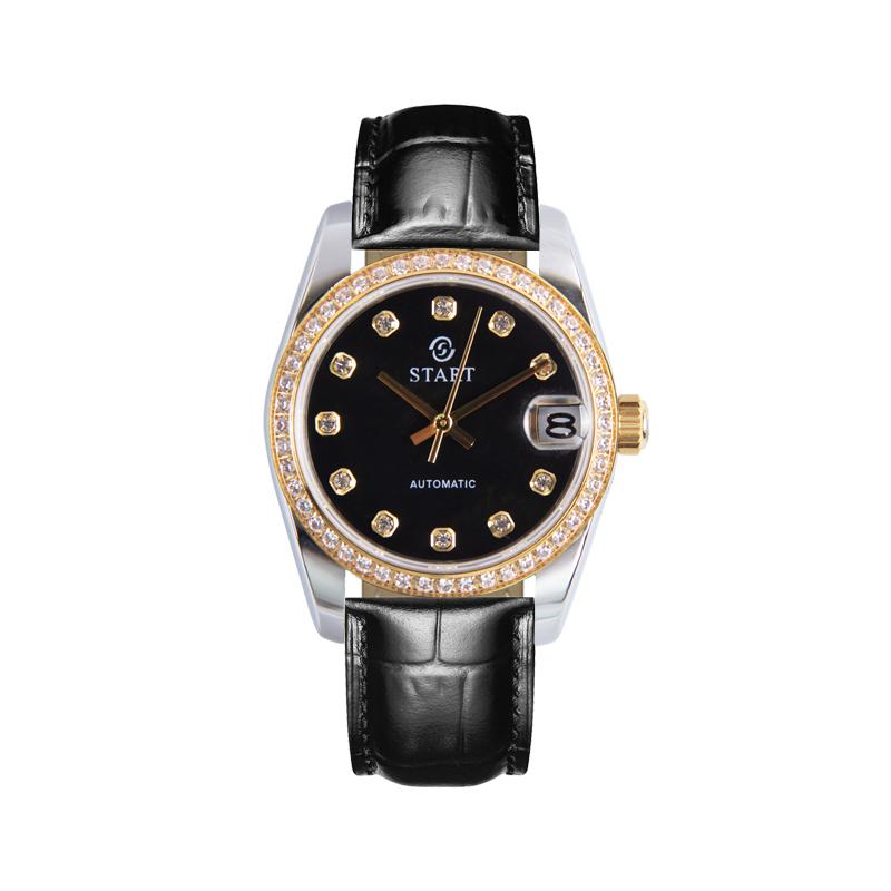 Start Женские часы с перламутровым циферблатом, модные повседневные автоматические механические часы, водонепроницаемые кожаные часы с функцией даты