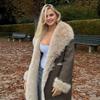 Faux Fur Long Trench Coat for Women Reversible Fuzzy Fleece Sherpa Lined Jackets Winter Furry Trimmed Casual Overcoat