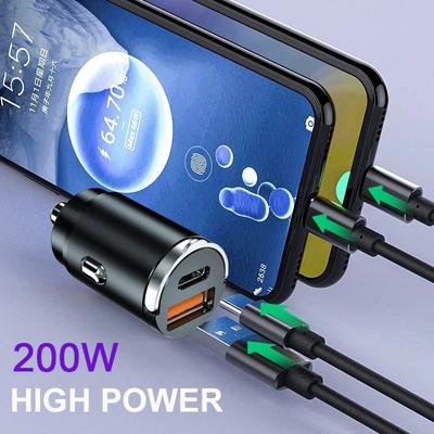 200 Вт Мини Автомобильное зарядное устройство Быстрая зарядка USB Type C Автомобильный адаптер прикуривателя Аксессуары 12-24 В PD AFC QC 4.0 Зарядное устройство для телефона