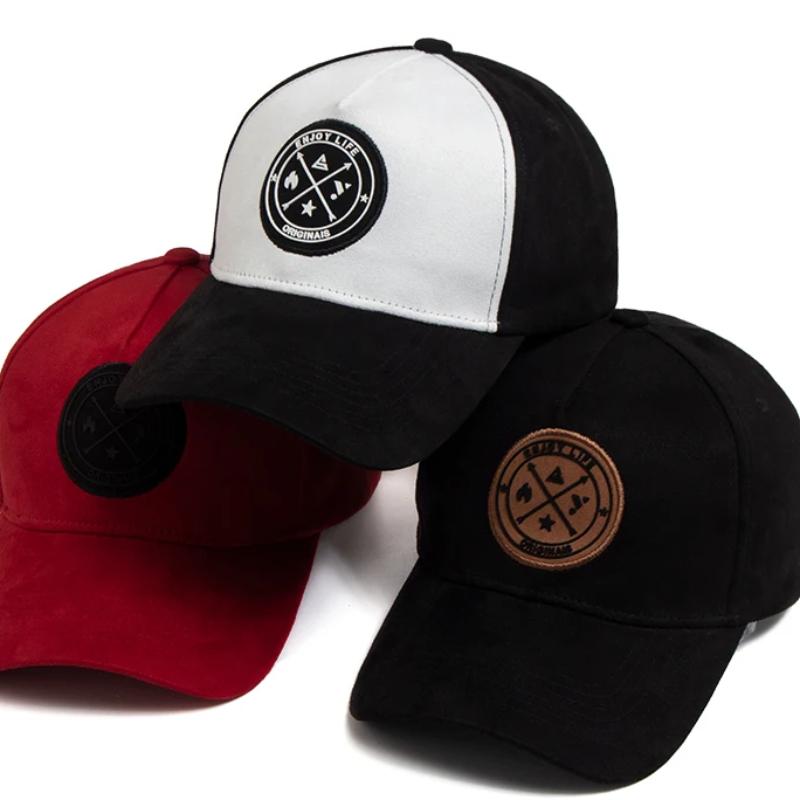 Fashion Circular Leather Label Suede Men's Baseball Cap Spring Autumn Hat For Visor Casual Women Snapback Hip Hop Caps Unisex