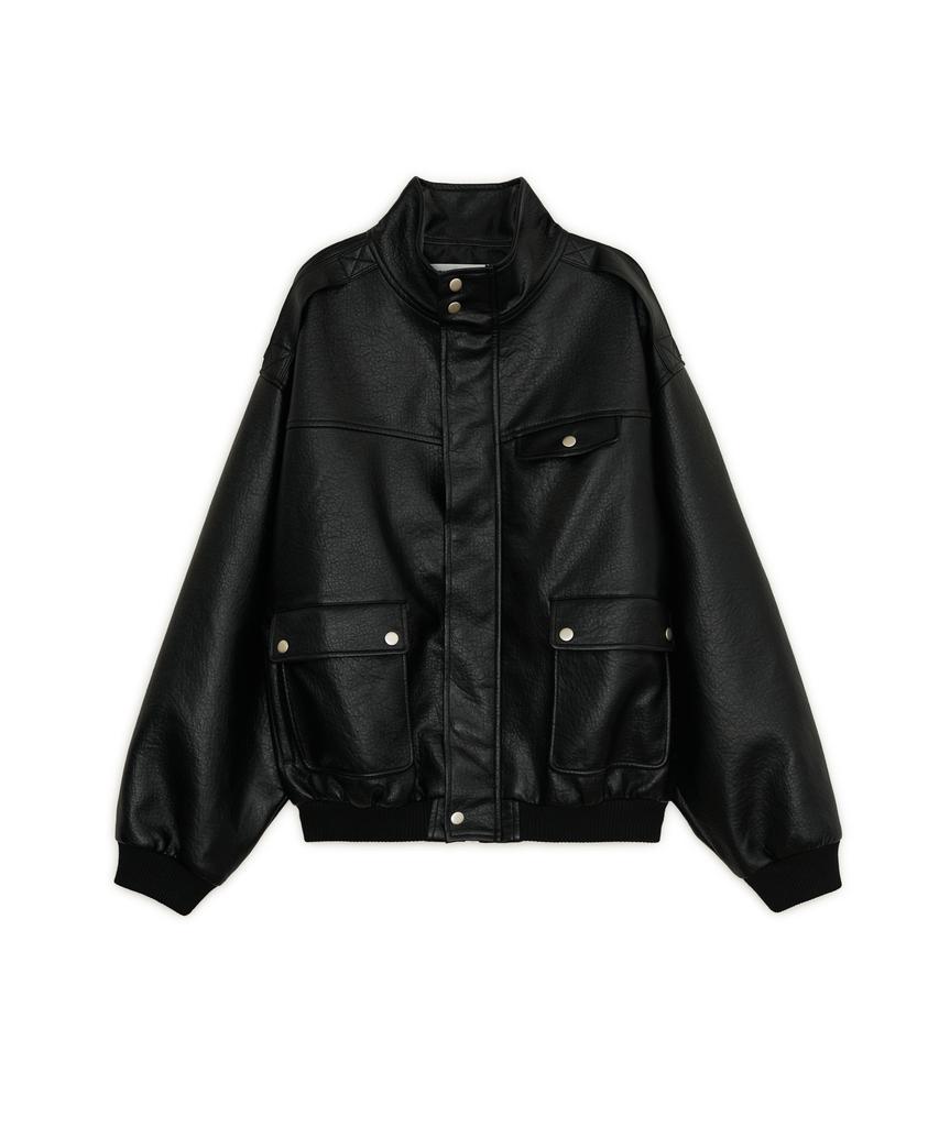 Sunburnproject Faux Leather High Neck Jumper, Black