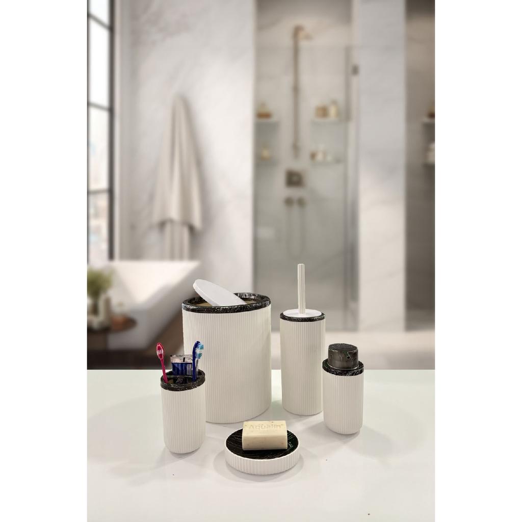 Auaro, набор из 5 круглых предметов для ванной комнаты, покрытый бамбуком в белые полоски