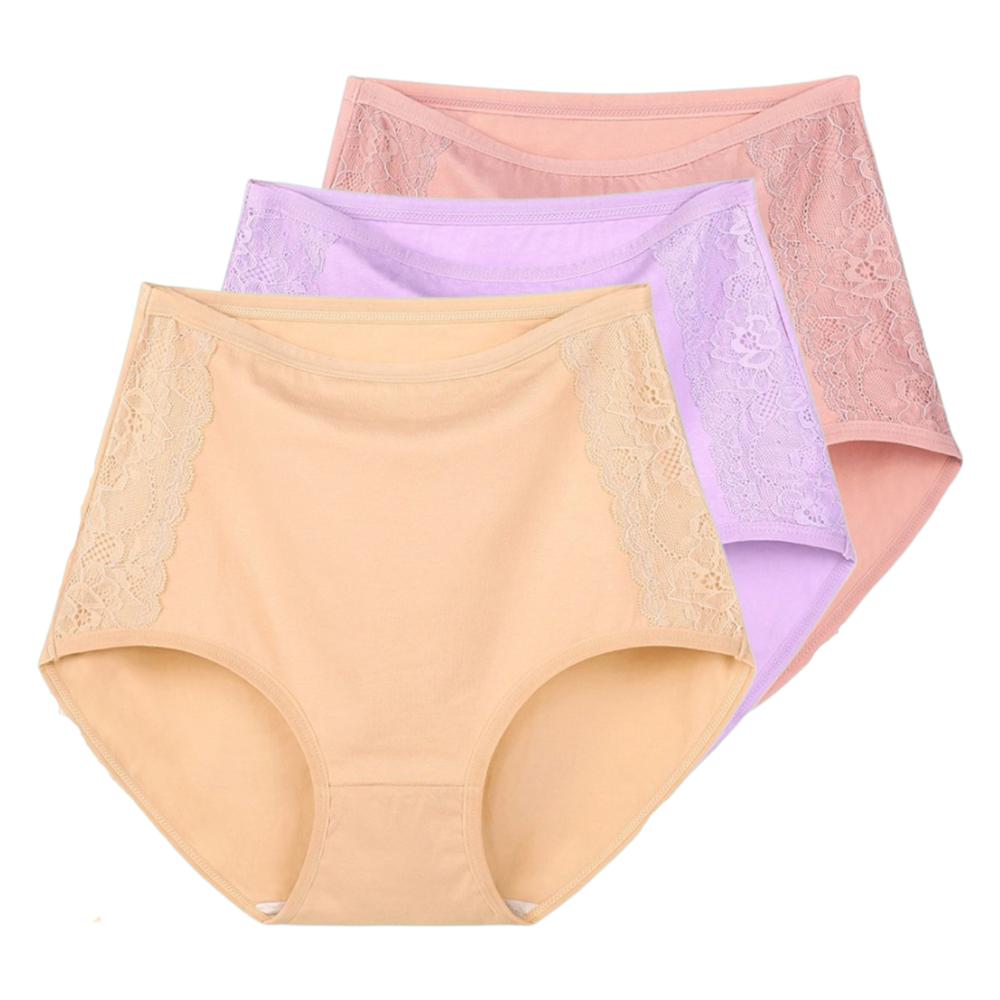 3Pcs High Waist Women's Panties Middle Aged Briefs Cotton Underwear Breathable Ladies Comfort Underpants XL 2XL 3XL 4XL 5XL 6XL