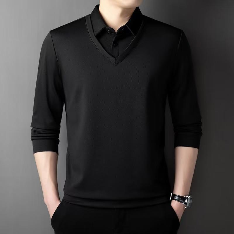 STORN Новый мужской повседневный и модный лонгслив однотонный с имитацией двух предметов рубашка-поло деловая всесезонная универсальная