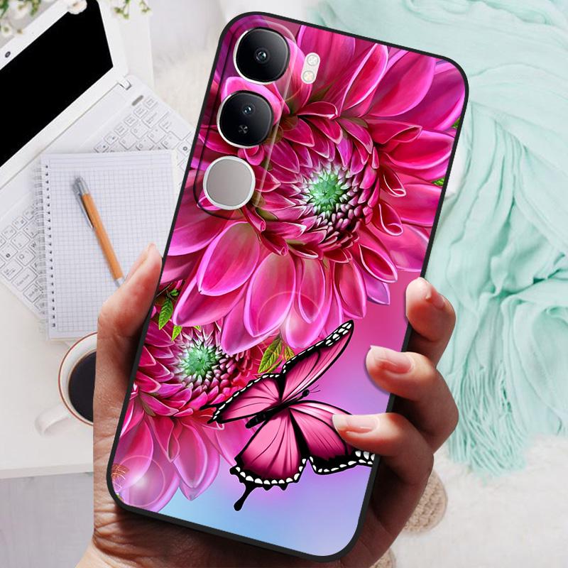 Для Vivo V40 Lite IDN V40SE Y200 Y300 Чехол для телефона Задняя крышка Модный Цветок Бабочка Мягкий ТПУ Fundas Для Vivo V 40 Lite V40 SE