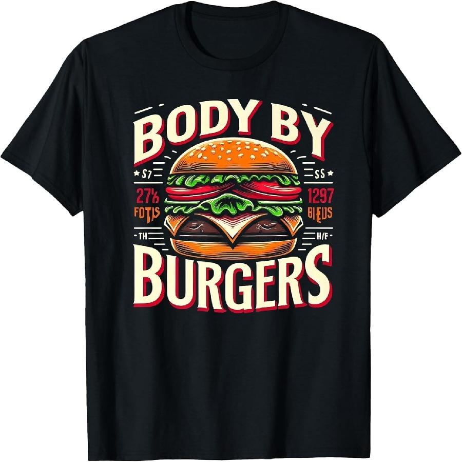 Смешная графическая футболка с изображением фастфуда 'Body by Burgers' для любителей еды и повседневной носки Черная