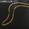 40-75cm 18K Gold Color 925 Sterling Silver Charm 2mm Flat Chain Necklaces For Women Luxury Jewelry