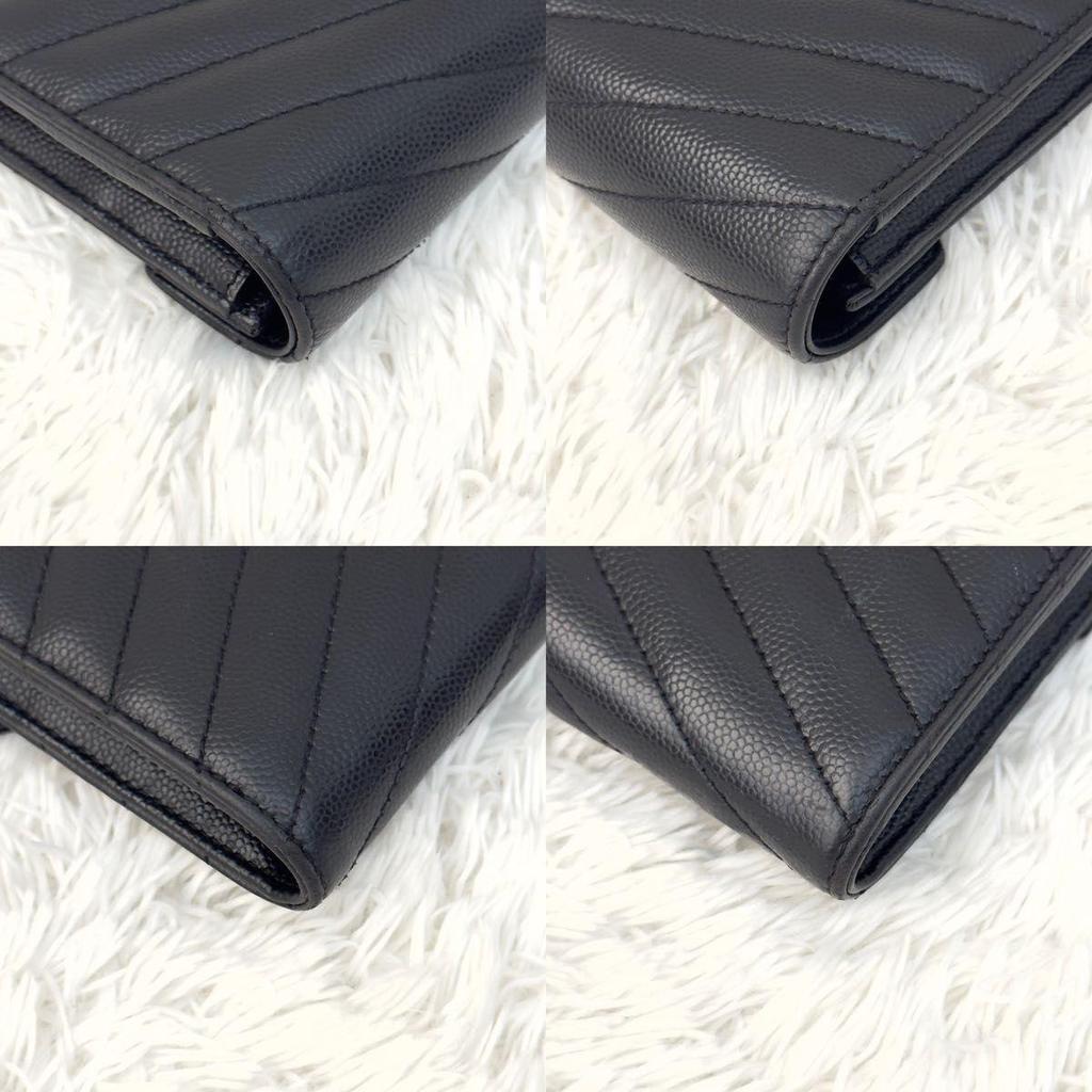 Б/у SAINT LAURENT Saint Laurent Большой клатч-кошелек Cassandra Черный Черный Стежка V