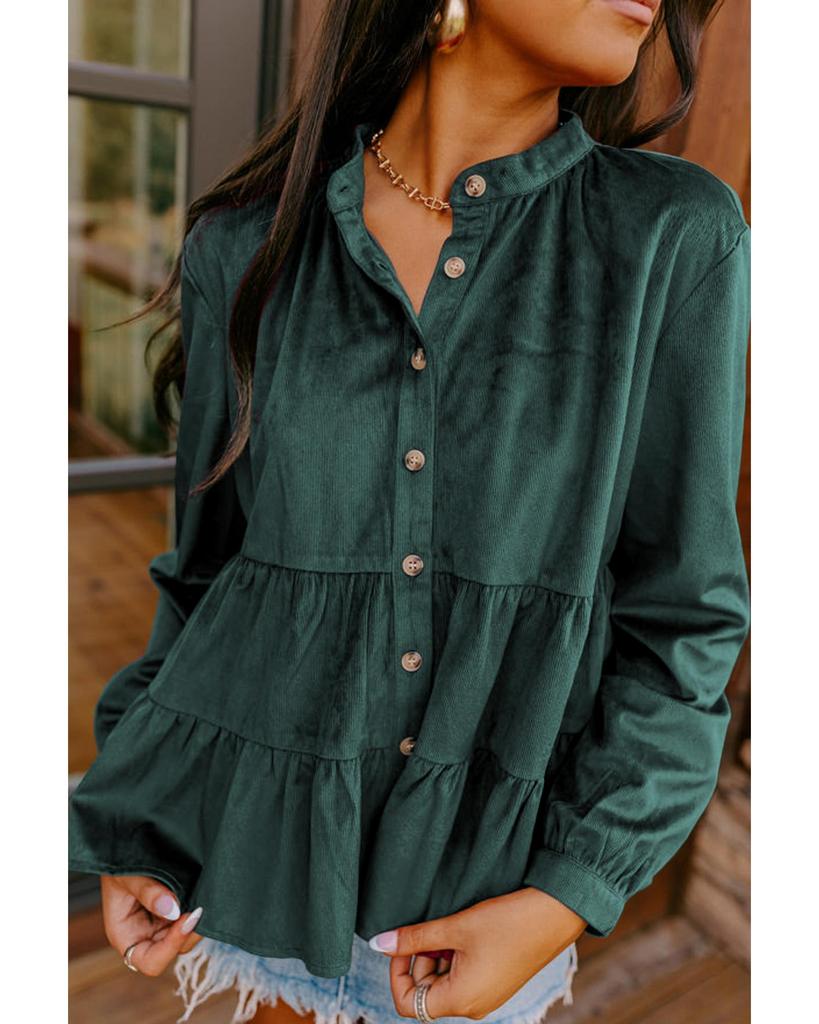 Azura Exchange Рубашка Skobeloff Corduroy с оборками и пуговицами с круглым вырезом