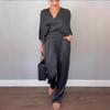 Spring Thin Satin Loose Suit Fashion Elastic Waist Straight Office Outfit Casual Women's V-neck Long Sleeved Top And Pants Sets