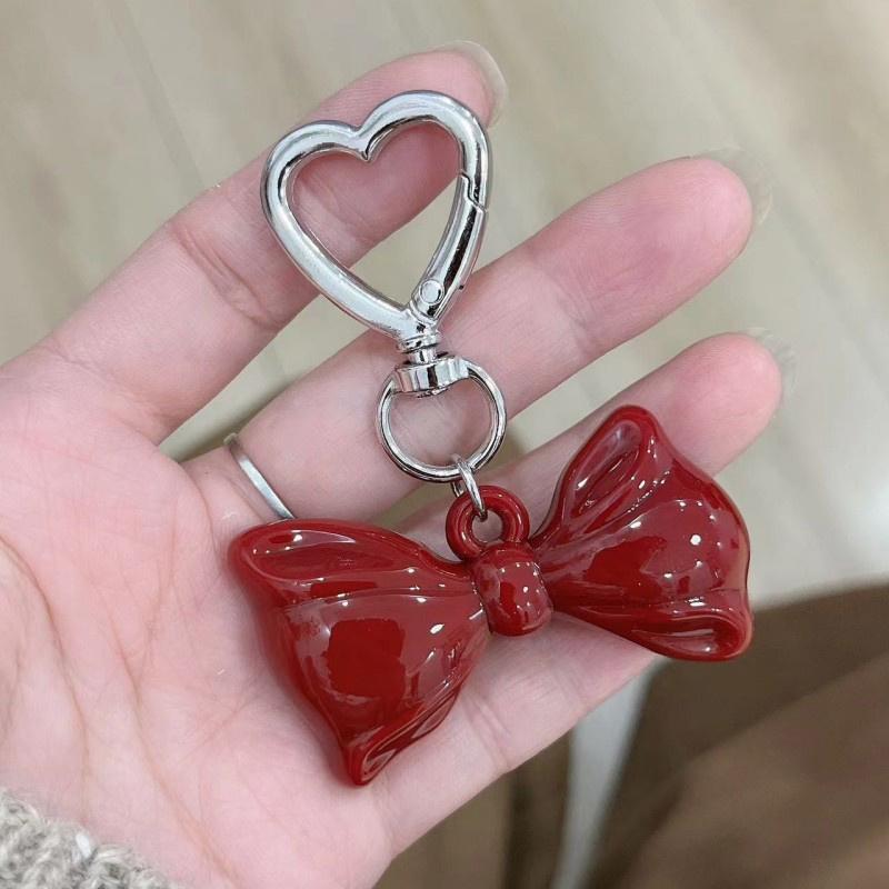 Простой темпераментный красный бант сердце акриловый брелок кулон для женщин девочек универсальный рюкзак украшения аксессуары подарки